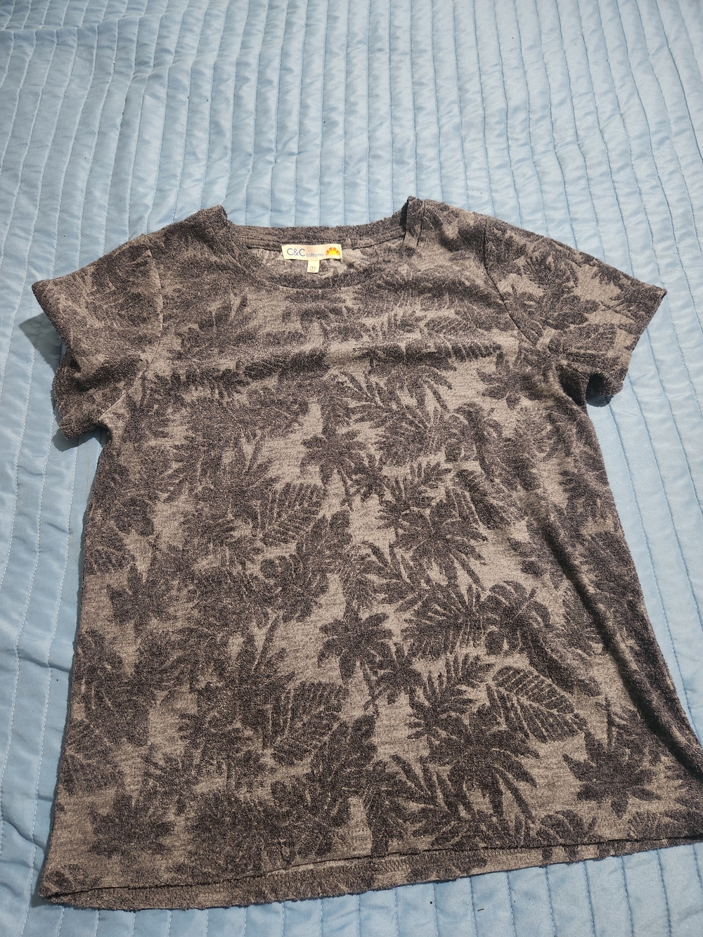 C&C California Short Sleeve Palm-Print Tee in Heather Gray